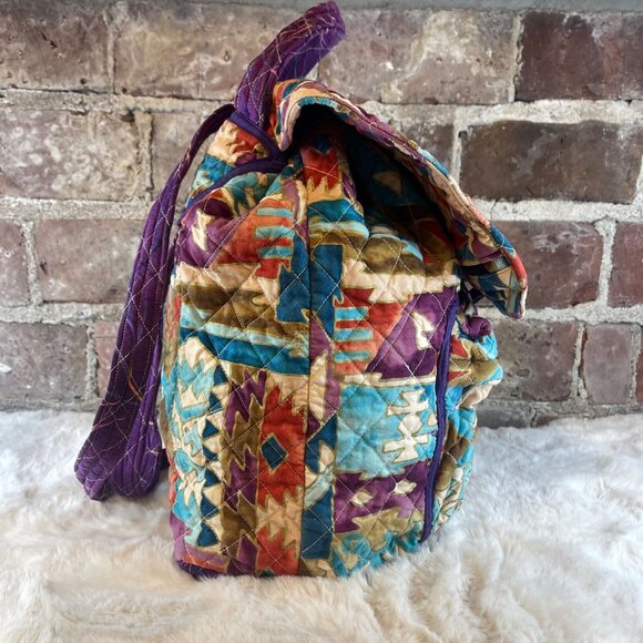 Handmade Quilted Aztec Pattern Backpack & Pouch Set In Multicolor Fabric - Picture 3 of 11